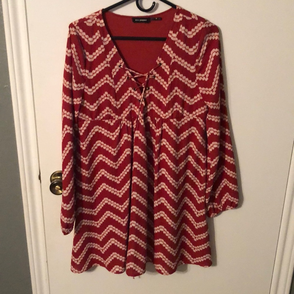 Long sleeve red and white dress
